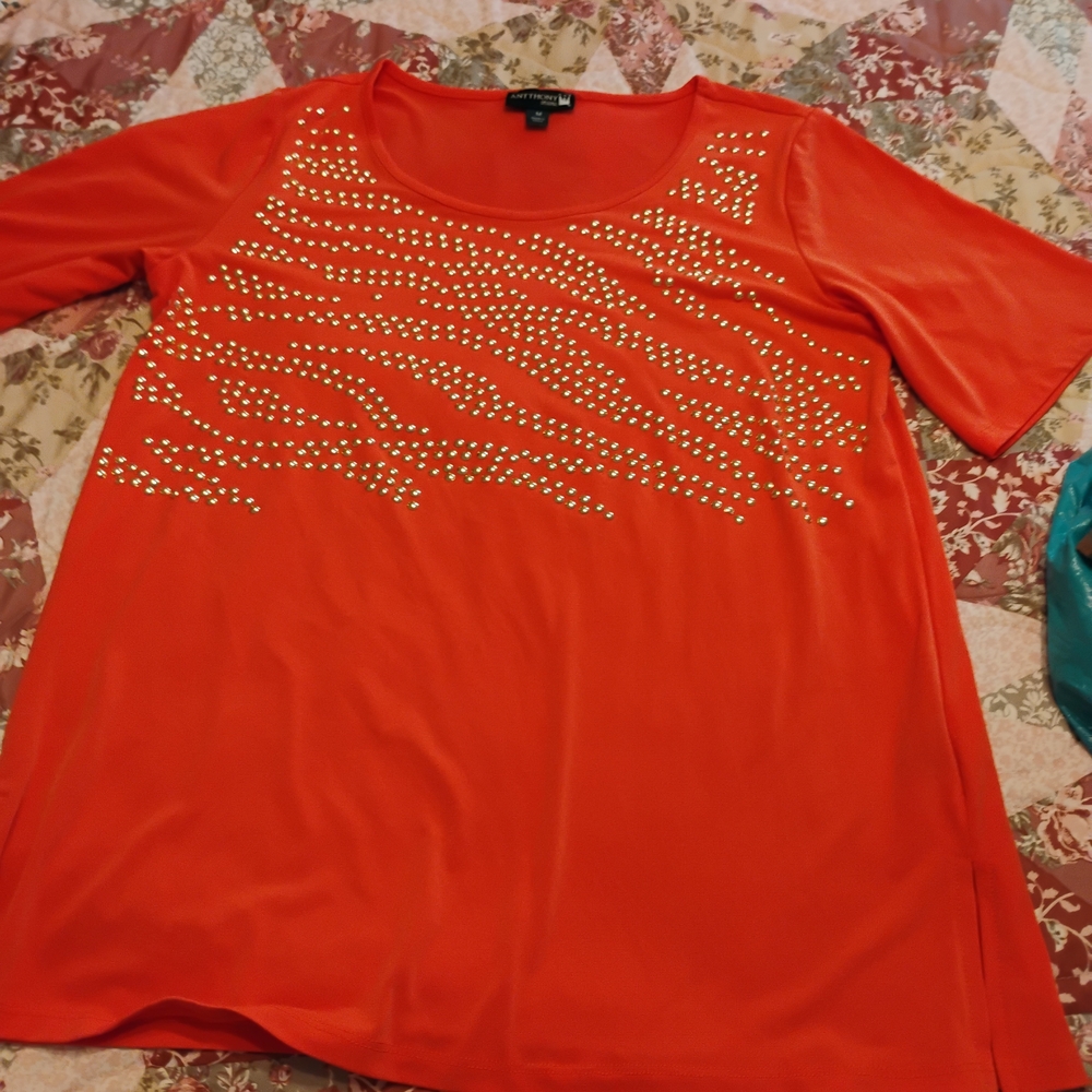 Avenue Vibrant Orange Studded Short Sleeve Top